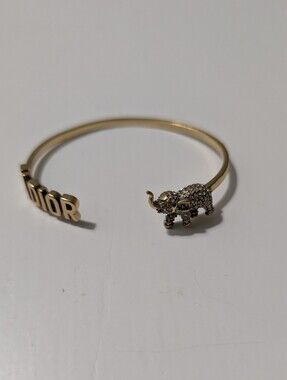 Dior Gold Crystal Elephant Open Cuff Bracelet